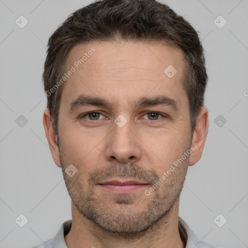 Neutral white adult male with short  brown hair and brown eyes