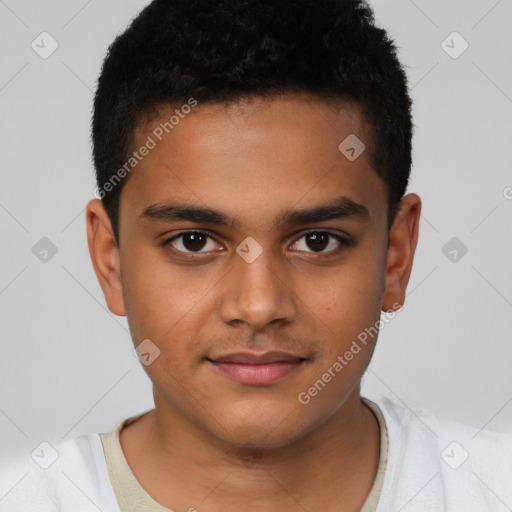 Neutral latino young-adult male with short  brown hair and brown eyes