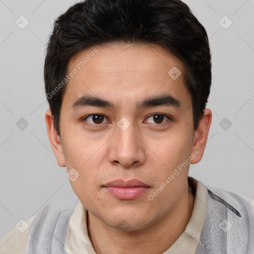 Neutral asian young-adult male with short  brown hair and brown eyes