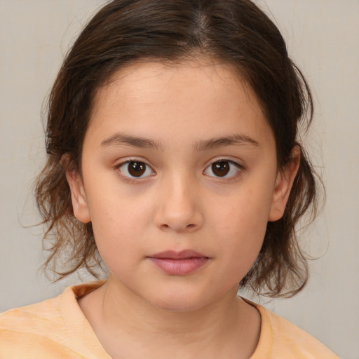 Neutral white child female with medium  brown hair and brown eyes