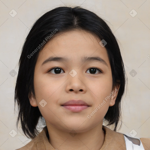 Neutral asian child female with medium  brown hair and brown eyes