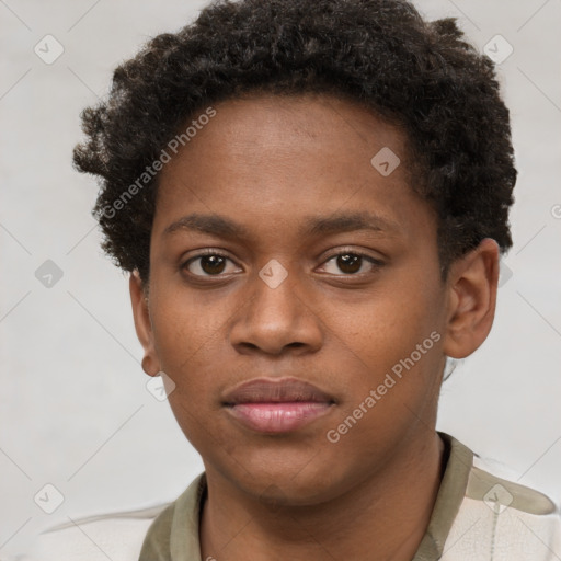 Neutral black young-adult male with short  brown hair and brown eyes