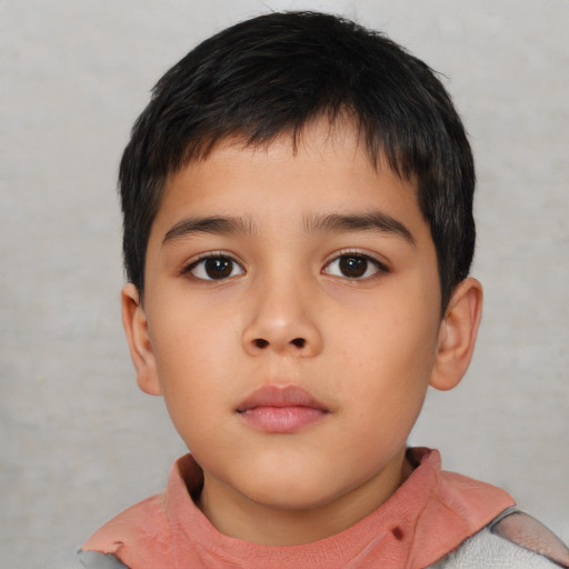 Neutral asian child male with short  brown hair and brown eyes