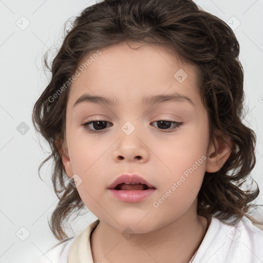 Neutral white child female with medium  brown hair and brown eyes