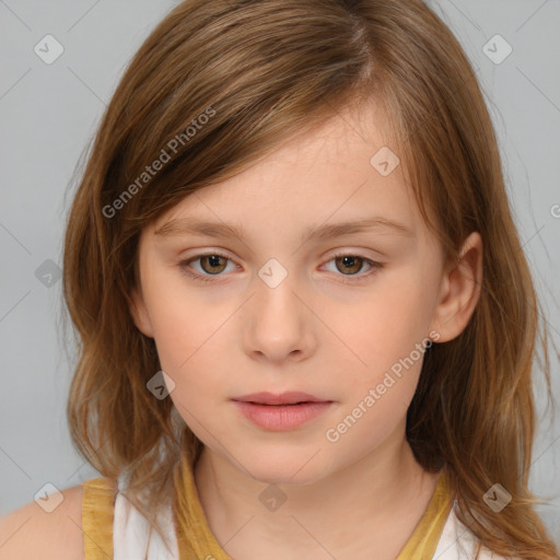 Neutral white child female with medium  brown hair and brown eyes