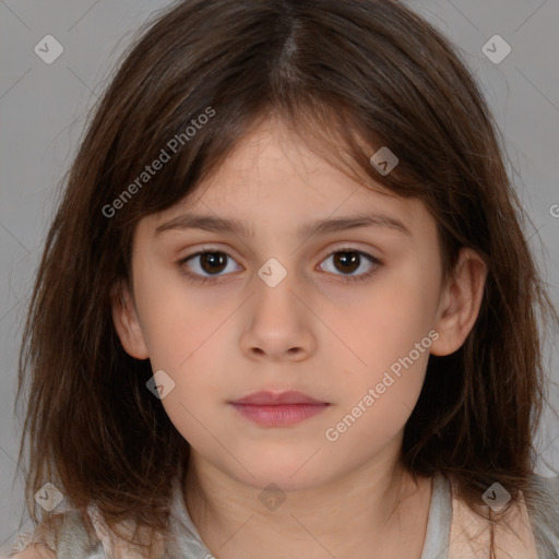 Neutral white child female with medium  brown hair and brown eyes