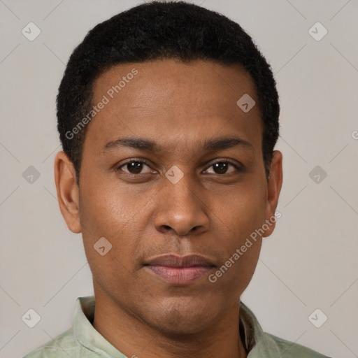 Neutral black young-adult male with short  brown hair and brown eyes