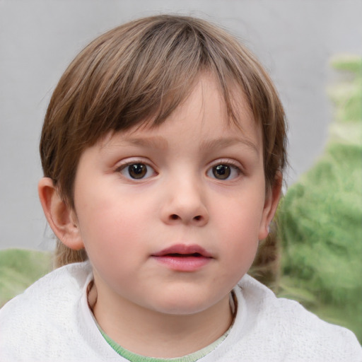 Neutral white child female with short  brown hair and brown eyes