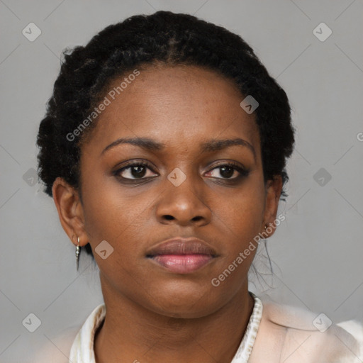 Neutral black young-adult female with short  brown hair and brown eyes