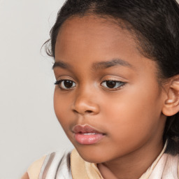 Neutral latino child female with long  brown hair and brown eyes