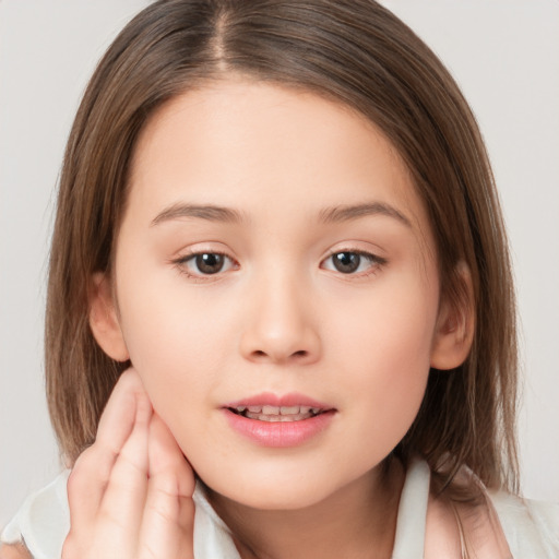 Neutral white child female with medium  brown hair and brown eyes