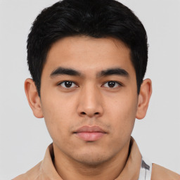 Neutral asian young-adult male with short  black hair and brown eyes