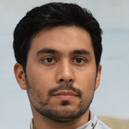 Neutral asian young-adult male with short  black hair and brown eyes