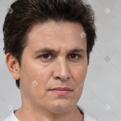 Neutral white adult male with short  brown hair and brown eyes