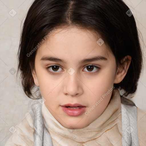 Neutral white child female with medium  brown hair and brown eyes