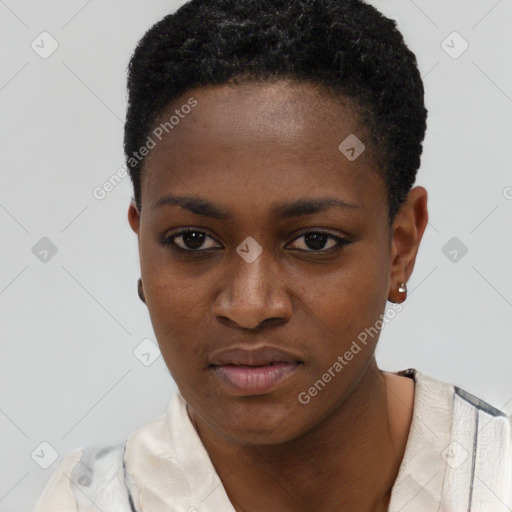 Neutral black young-adult female with short  brown hair and brown eyes