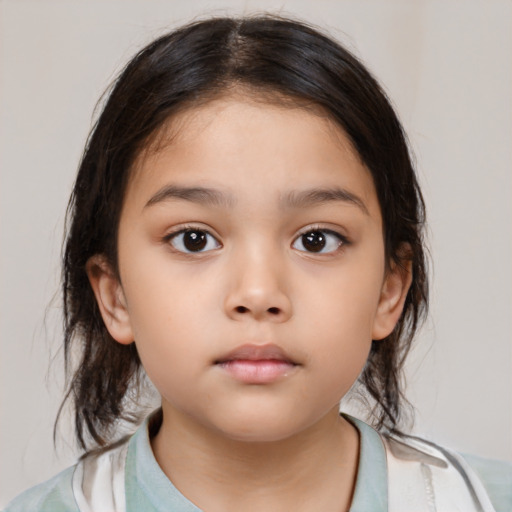 Neutral white child female with medium  brown hair and brown eyes