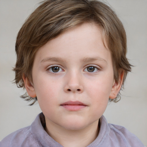 Neutral white child female with medium  brown hair and grey eyes