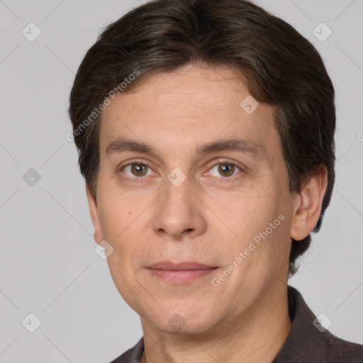 Neutral white adult male with short  brown hair and brown eyes