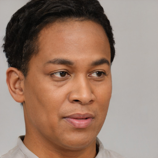 Neutral black young-adult male with short  brown hair and brown eyes