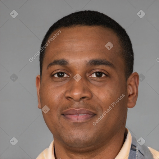 Neutral latino young-adult male with short  brown hair and brown eyes