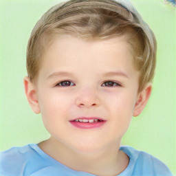 Joyful white child male with short  brown hair and brown eyes