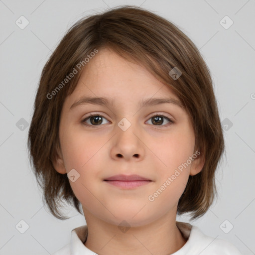 Neutral white child female with medium  brown hair and brown eyes