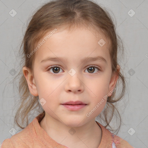 Neutral white child female with medium  brown hair and brown eyes