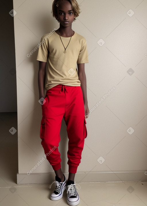 Sudanese teenager boy with  blonde hair