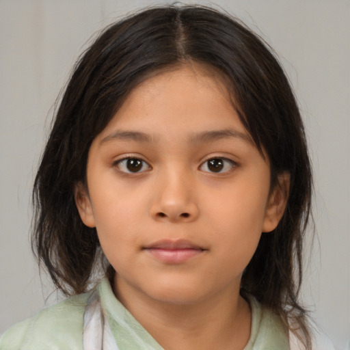 Neutral asian child female with medium  brown hair and brown eyes