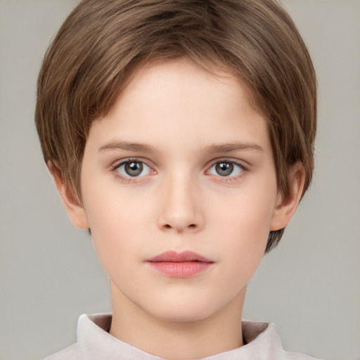 Neutral white child female with short  brown hair and brown eyes