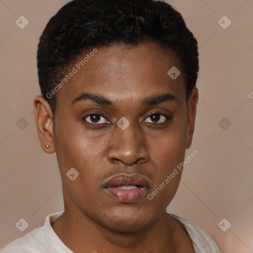 Neutral black young-adult male with short  brown hair and brown eyes