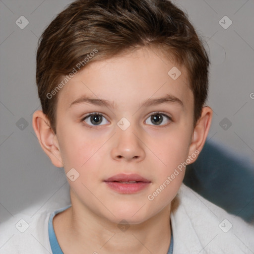 Neutral white child female with short  brown hair and brown eyes