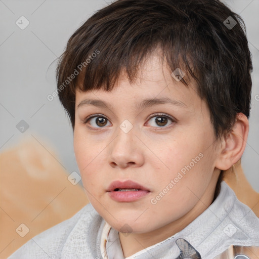 Neutral white young-adult female with short  brown hair and brown eyes