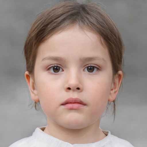 Neutral white child female with medium  brown hair and brown eyes