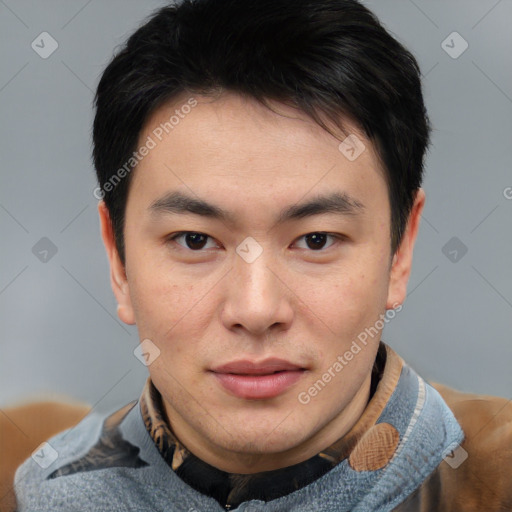 Neutral asian young-adult male with short  brown hair and brown eyes