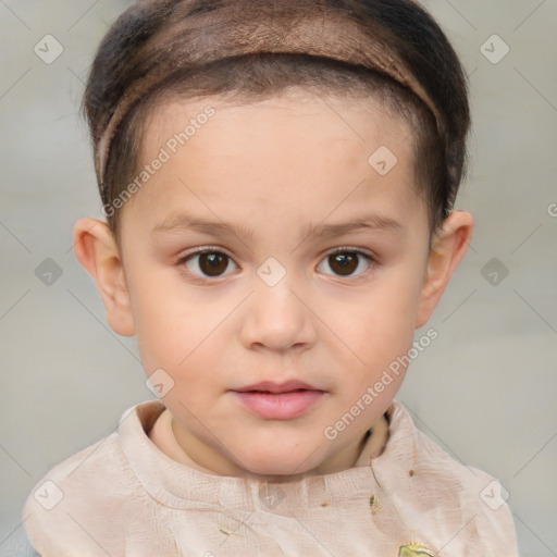 Neutral white child female with short  brown hair and brown eyes