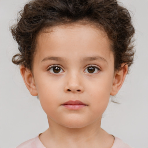 Neutral white child female with short  brown hair and brown eyes