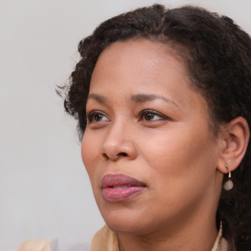 Neutral white adult female with short  brown hair and brown eyes