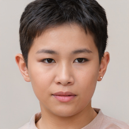Neutral asian child female with short  brown hair and brown eyes