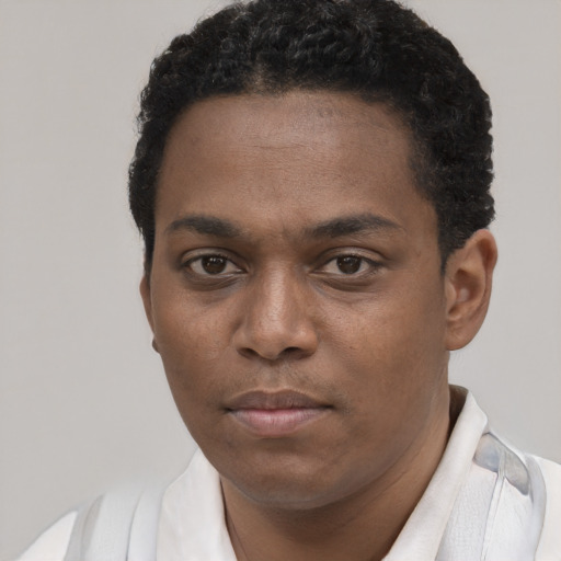 Neutral latino young-adult male with short  brown hair and brown eyes