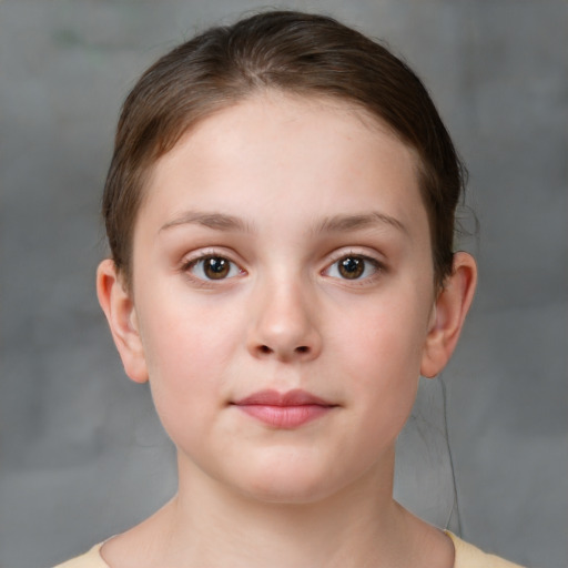 Neutral white child female with short  brown hair and brown eyes