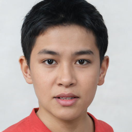 Neutral asian young-adult male with short  brown hair and brown eyes