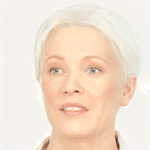 Joyful white adult female with short  blond hair and brown eyes