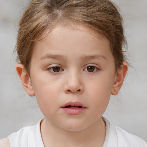 Neutral white child female with short  brown hair and brown eyes