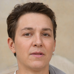 Neutral white adult male with short  brown hair and brown eyes