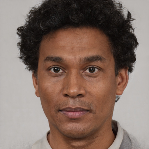 Neutral black adult male with short  brown hair and brown eyes