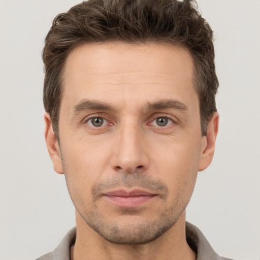 Neutral white adult male with short  brown hair and brown eyes