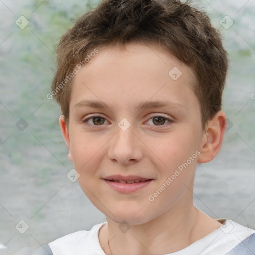 Joyful white child male with short  brown hair and brown eyes