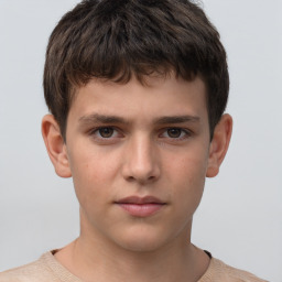 Neutral white child male with short  brown hair and grey eyes